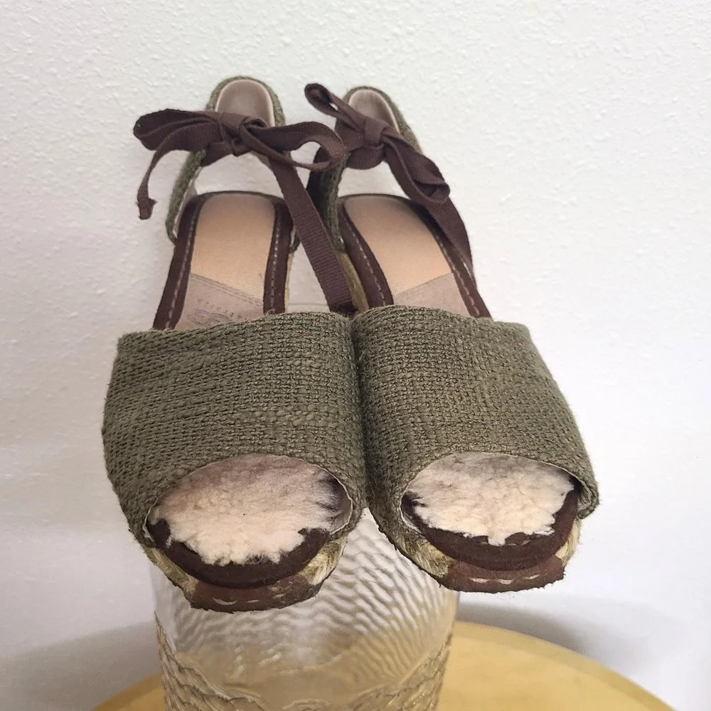 UGG Olive Green Sz 8 Espadrille 1652 Mar Wedge Sandals Resort‎ Boho Cottagecore